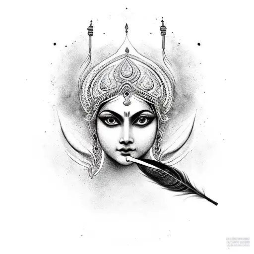 durga and one peacock feather tattoo design idea