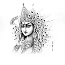durga and one peacock feather tattoo design idea
