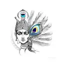 durga and one peacock feather tattoo design idea