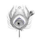 write Navami along with a peacock feather tattoo design idea