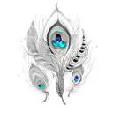 write Navami along with a peacock feather tattoo design idea