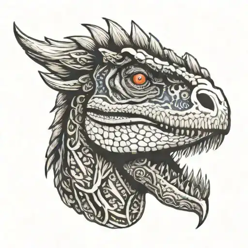 Dinosaur velociraptor head profile holding tattoo design idea