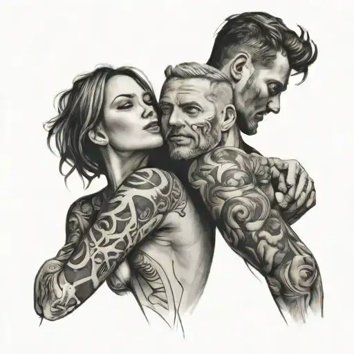 A black-grey portrait tattoo of you and your girlfriend in a playful pose, capturing the essence of your relationship and love for each other tattoo design idea