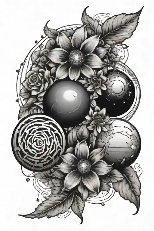 flowers, planets, and math tattoo design idea