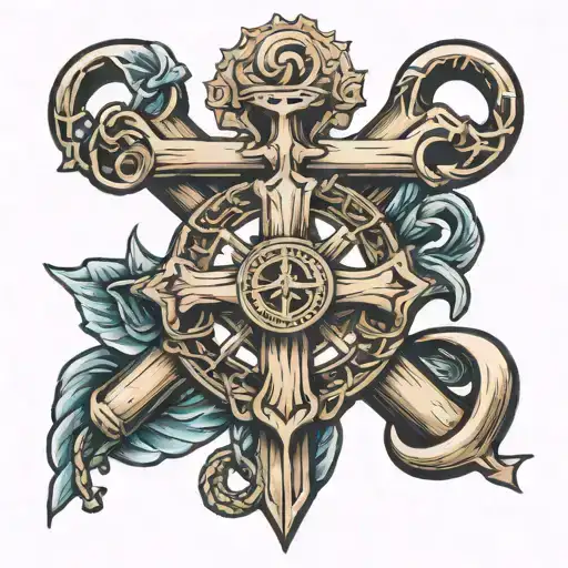 anchor cross 7 incorporated tattoo design idea