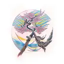 flaming cherry blossom tree with spiral trunk tattoo design idea