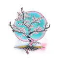 flaming cherry blossom tree with spiral trunk tattoo design idea