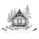 cabin, camp fire tattoo design idea