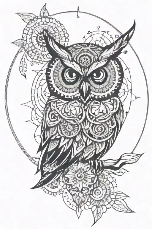 owl and mandala design incorporating tattoo design idea