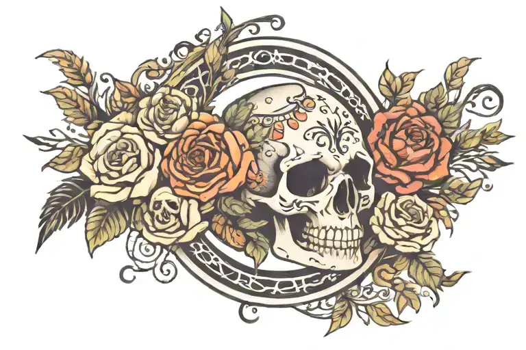 Witchy themed Collarbone/Chest tattoo for women featuring flowers, skulls and moon phases  tattoo design idea