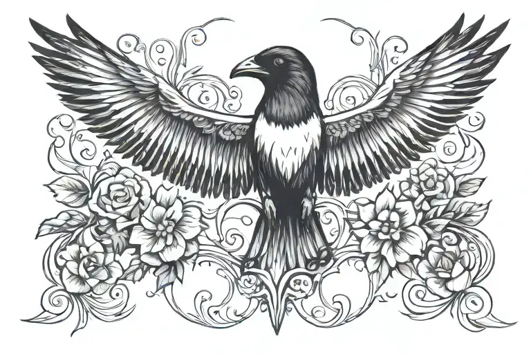 symmetrical magpie tattoo chest women witchy tattoo tattoo design idea