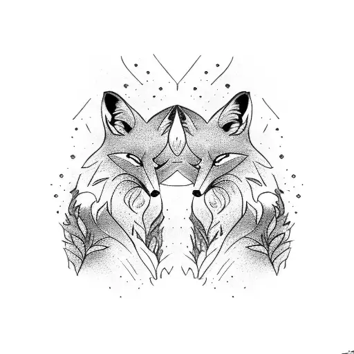 Two foxes sitting back to back, symbolizing loyalty and partnership tattoo design idea