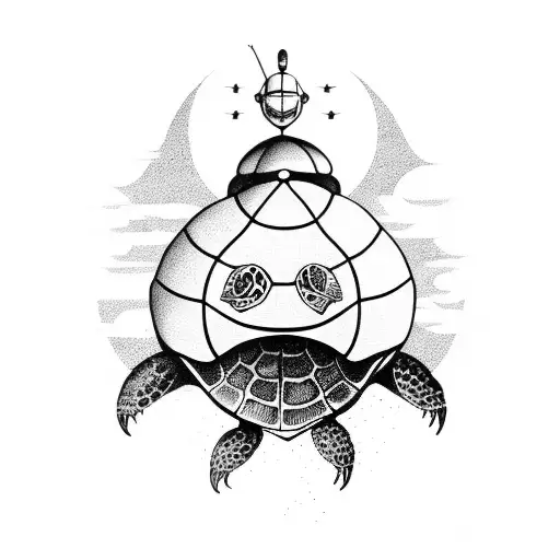 Alien spaceship abducting a turtle tattoo design idea