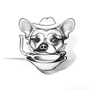 A sketch of a dog holding a coffee cup in its mouth tattoo design idea