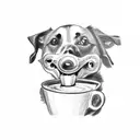 A sketch of a dog holding a coffee cup in its mouth tattoo design idea