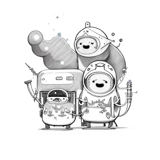 Adventure time characters jamming together in a sketch style tattoo tattoo design idea