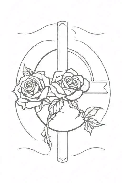 cross and roses tattoo design idea