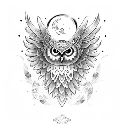 owl caduceus time moon tattoo design idea