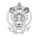 A minimalist tattoo of a lion and ram intertwined in a yin yang symbol tattoo design idea
