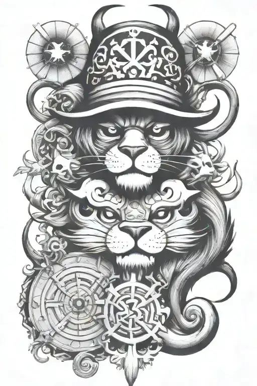 straw hat pirates with a leo zodiac sign tattoo design idea