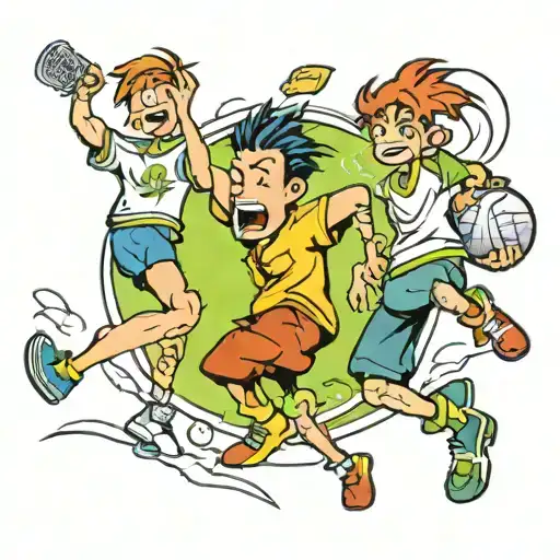 A manga-style comic strip of a student balancing school and sports with a humorous twist tattoo design idea