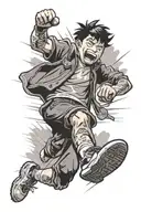 A manga-style comic strip of a student balancing school and sports with a humorous twist tattoo design idea