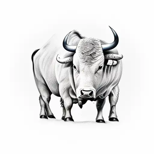 bull in oilfield landscape tattoo design idea