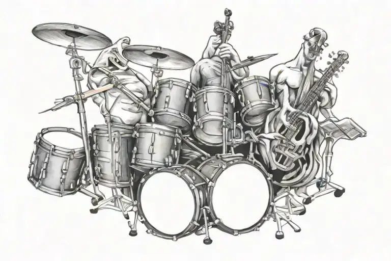 bass guitar, drums, flute, trombone  tattoo design idea