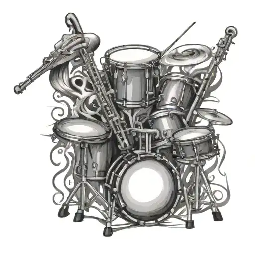 drums guitar trombone flute tattoo design idea