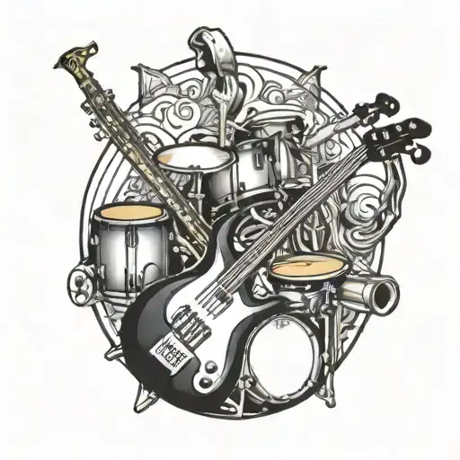 bass guitar, drums, flute, trombone  tattoo design idea