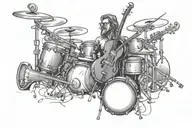 bass guitar, drums, flute, trombone  tattoo design idea