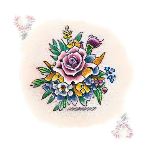 bouquet of flowers with september, march, april, and december  tattoo design idea