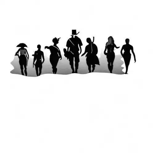 a group of people in silhouette with the sunset  tattoo design idea