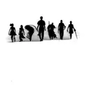 a group of people in silhouette with the sunset  tattoo design idea