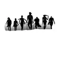 a group of people in silhouette with the sunset  tattoo design idea