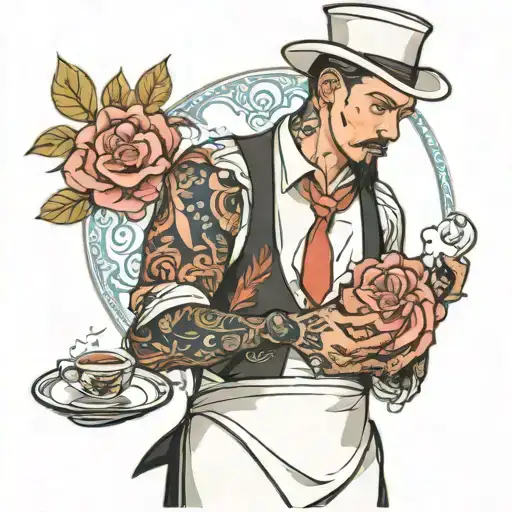 waiter serving tattoo design idea