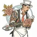 waiter serving tattoo design idea