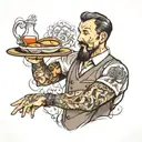 waiter serving tattoo design idea