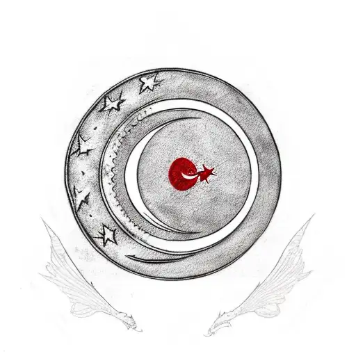 turkish flag (crescent moon and star) in red ink with name tattooed on it tattoo design idea