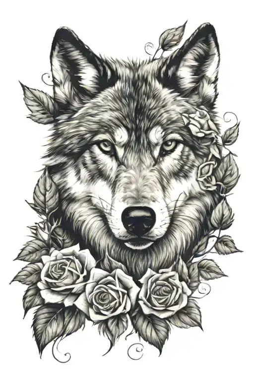 wolf and three roses tattoo design idea