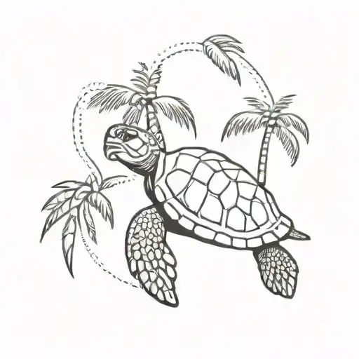 palm tree sea turtle tattoo design idea