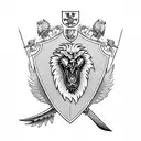 tattoo with sword, griffins, eagles, lions, and a family crest  tattoo design idea