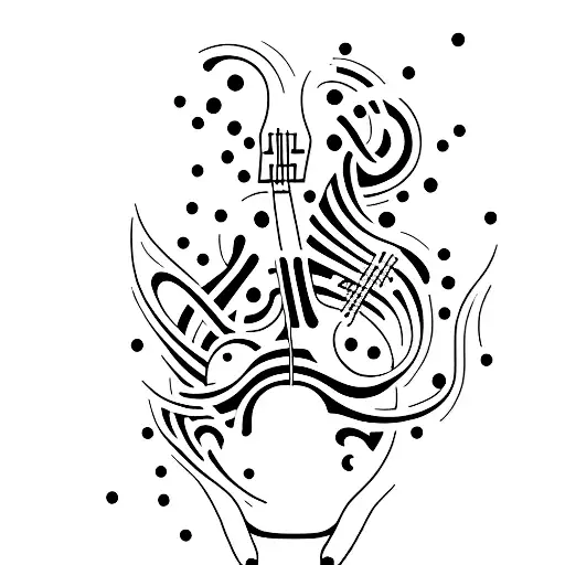 A minimalist tattoo of a bass guitar with sound waves emanating from it tattoo design idea