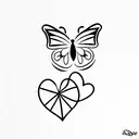 butterfly with heart and rose tattoo design idea
