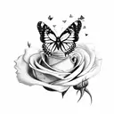 butterfly with rose and heart mixed in tattoo design idea