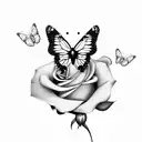 butterfly with rose and heart mixed in tattoo design idea