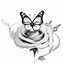 butterfly with rose and heart mixed in tattoo design idea