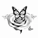 butterfly with rose and heart mixed in tattoo design idea