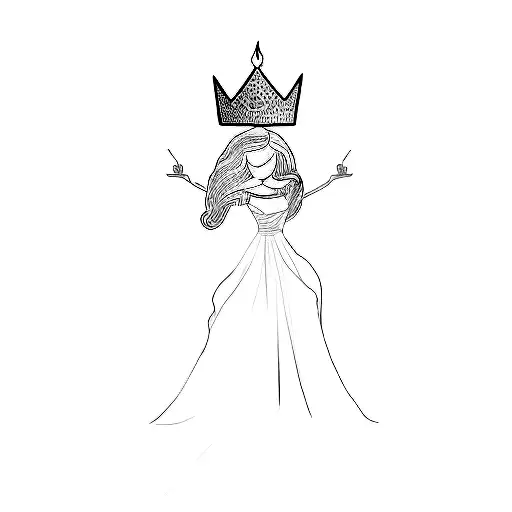 a woman with a crown on her head fire in hands tattoo design idea