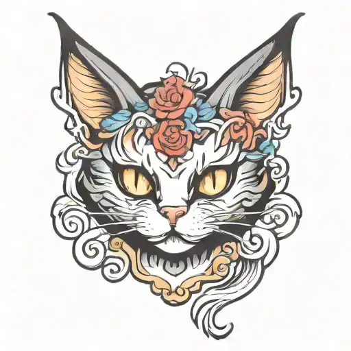 cute demon cat tattoo design idea